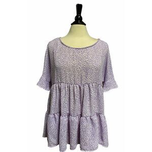 E. Luna Purple Short Sleeve Babydoll Top Size Medium NWT